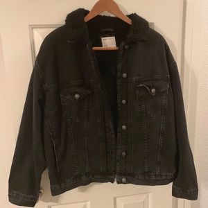 ASOS Denim Borg Jacket in Washed Black